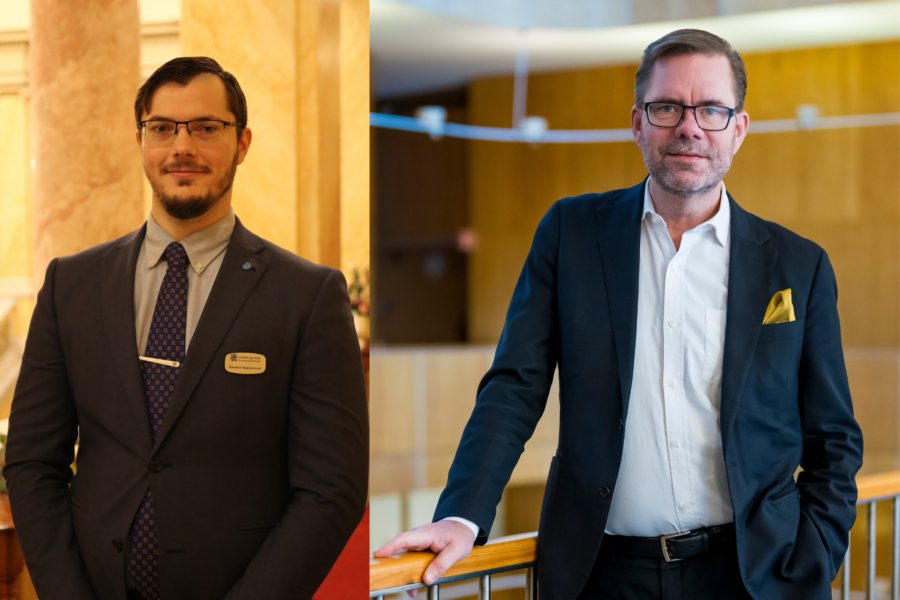 Ledamot i Kommunfullmäktige Rasmus Ragnarsson (SD) och Gruppledare Jörgen Fogelklou (SD)
