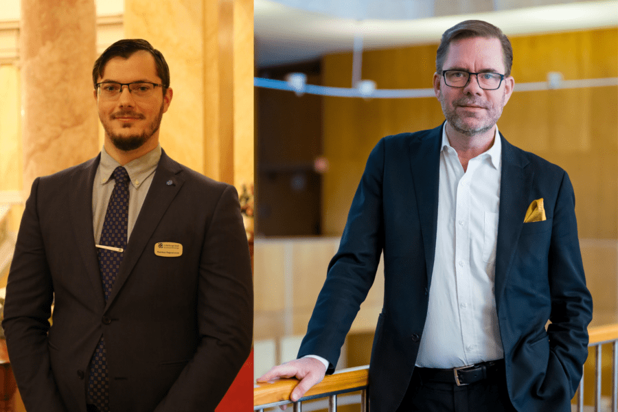 Ledamot i Kommunfullmäktige Rasmus Ragnarsson (SD) och Gruppledare Jörgen Fogelklou (SD)