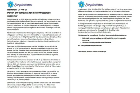 Ny motion: Inrätta en mötesplats för motorintresserade ungdomar!