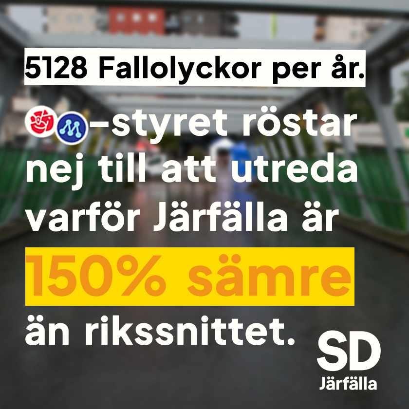 S och M styret röstar nej till att utreda varför Järfälla kommun är 150% sämre än rikssnittet när det gäller fallolyckor bland äldre.