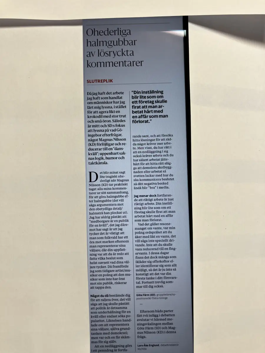 Slutreplik från gruppledaren i dagens Kb