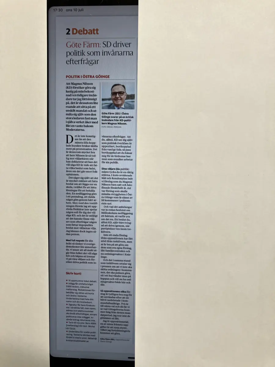 Svar på debattsidan