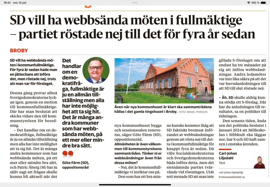 Webbsända Fullmäktigemötena i Östra Göinge
