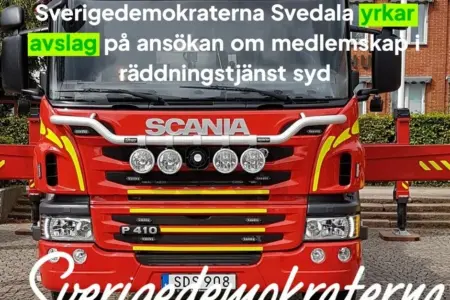 Sverigedemokraterna Svedala yrkar avslag på ansökan om medlemskap i räddningstjänst syd